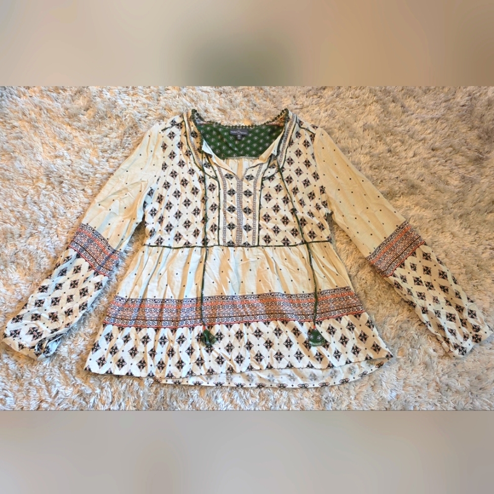Market & Spruce Boho Peasant Tassel Top Medium